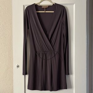 MaxAzria Long Sleeve Dress in Gray with Grey Metal Chain Detail